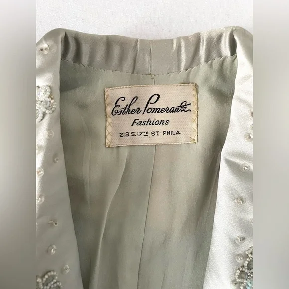 Vintage Silk Beaded Button Long Sleeve Blazer Esther Pomerantz Blue Silver Small - Picture 7 of 15